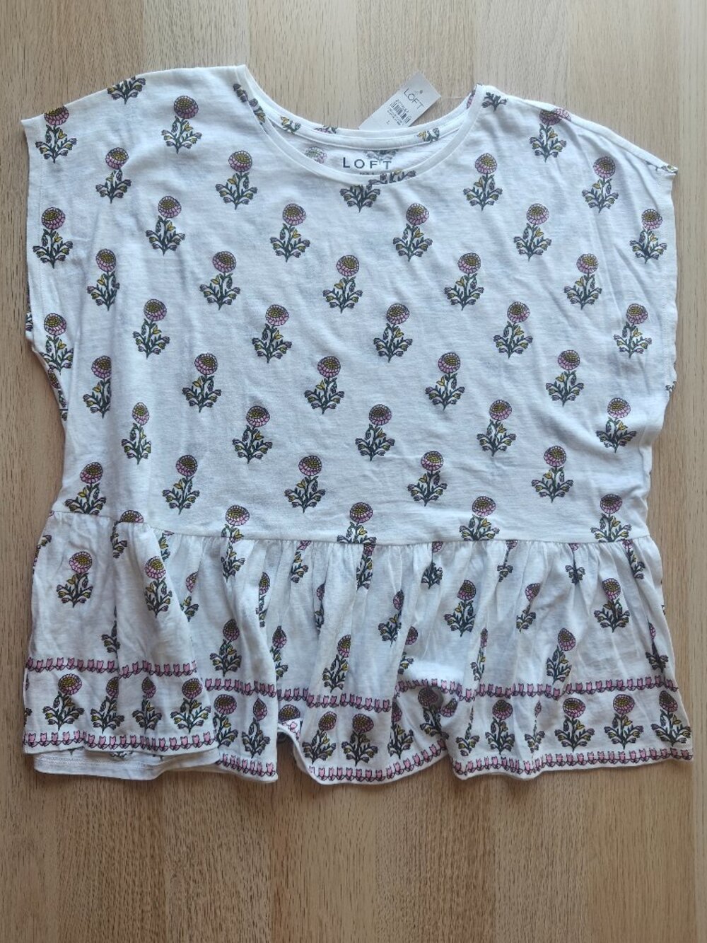 WOMEN'S LOFT INDIAN BLOCK PRINT FLORAL PATTERN BOHO TOP (SIZE LARGE)